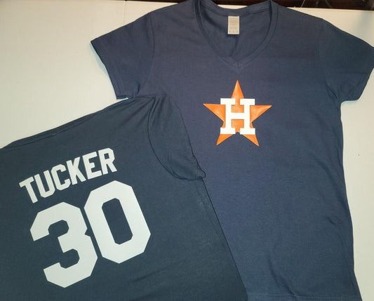 MLB Team Apparel Womens Houston Astros KYLE TUCKER V-Neck Baseball Shirt NAVY