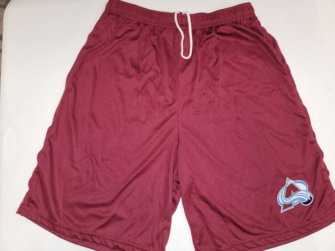 Mens NHL Team Apparel COLORADO AVALANCHE Moisture Wick Dri Fit SHORTS Embroidered Logo MAROON