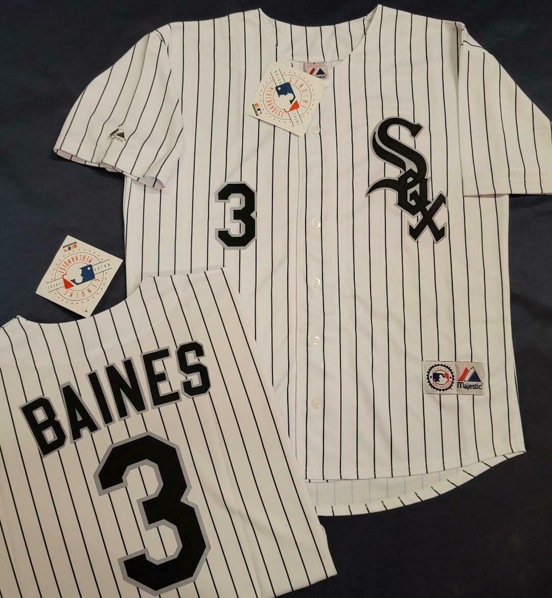 Majestic Chicago White Sox HAROLD BAINES Baseball Jersey WHITE P/S –