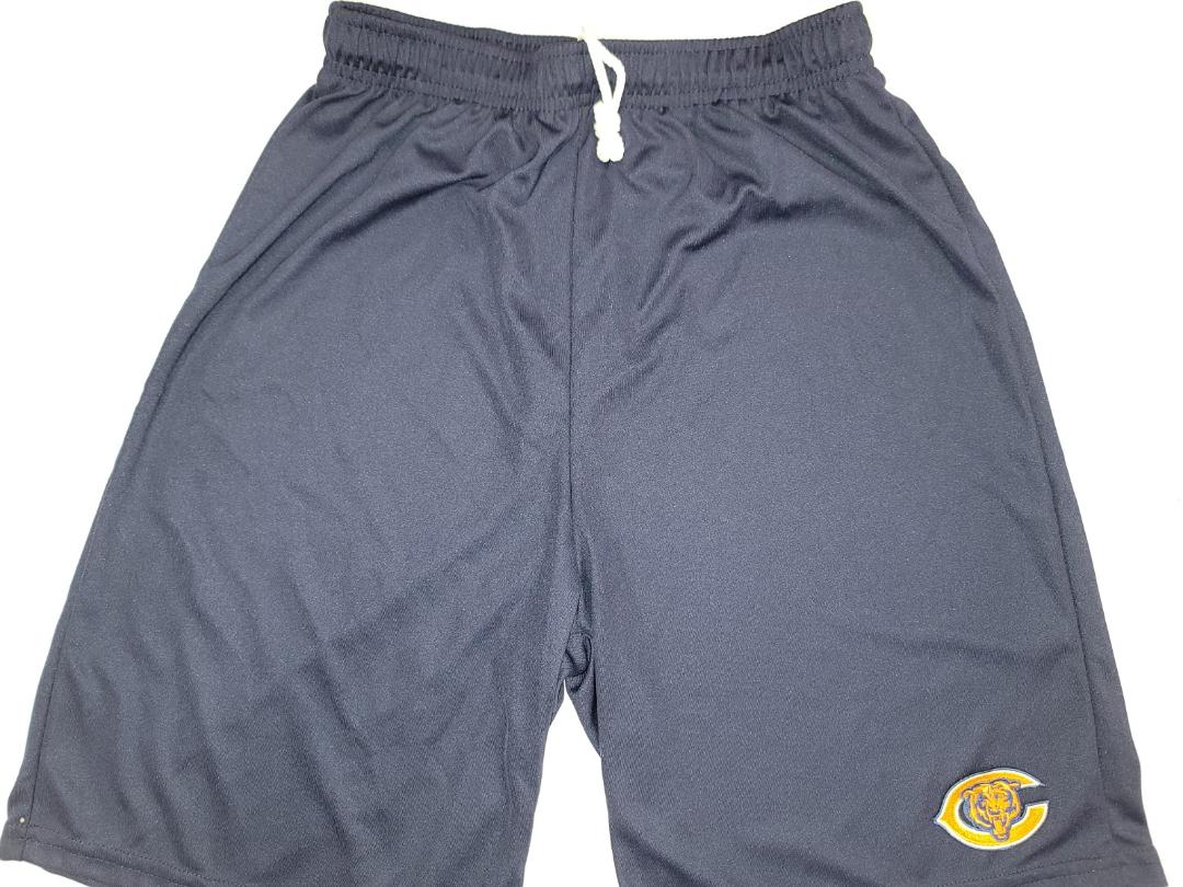 Mens NFL CHICAGO BEARS Moisture Wick Dri Fit SHORTS Embroidered Logo W/POCKETS NAVY