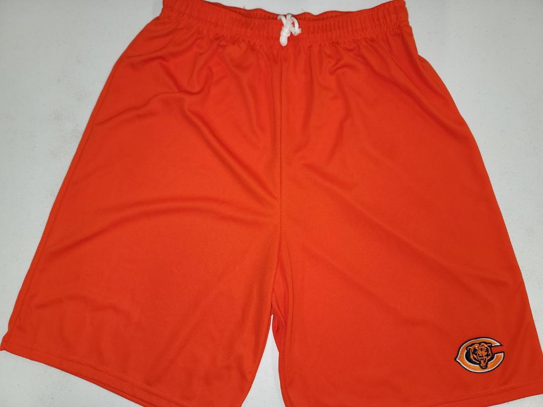 Mens NFL CHICAGO BEARS Moisture Wick Dri Fit SHORTS Embroidered Logo ORANGE