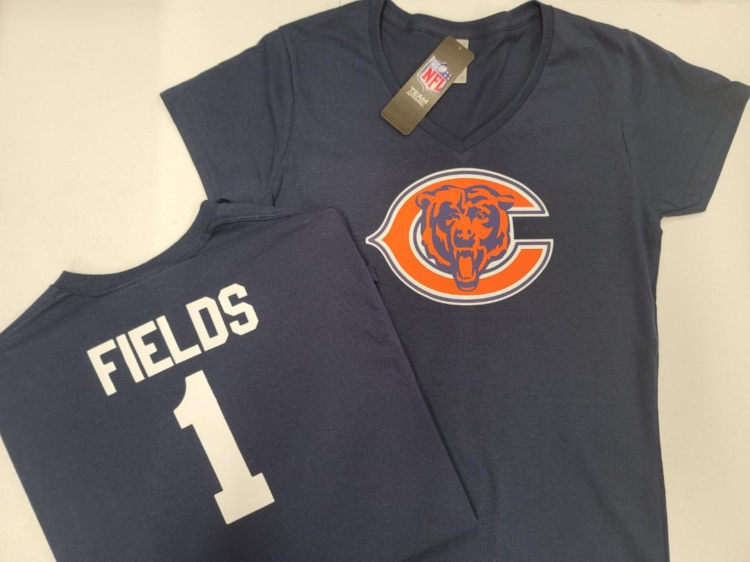 NFL Team Apparel Womens Chicago Bears JUSTIN FIELDS V-Neck Football Shirt NAVY