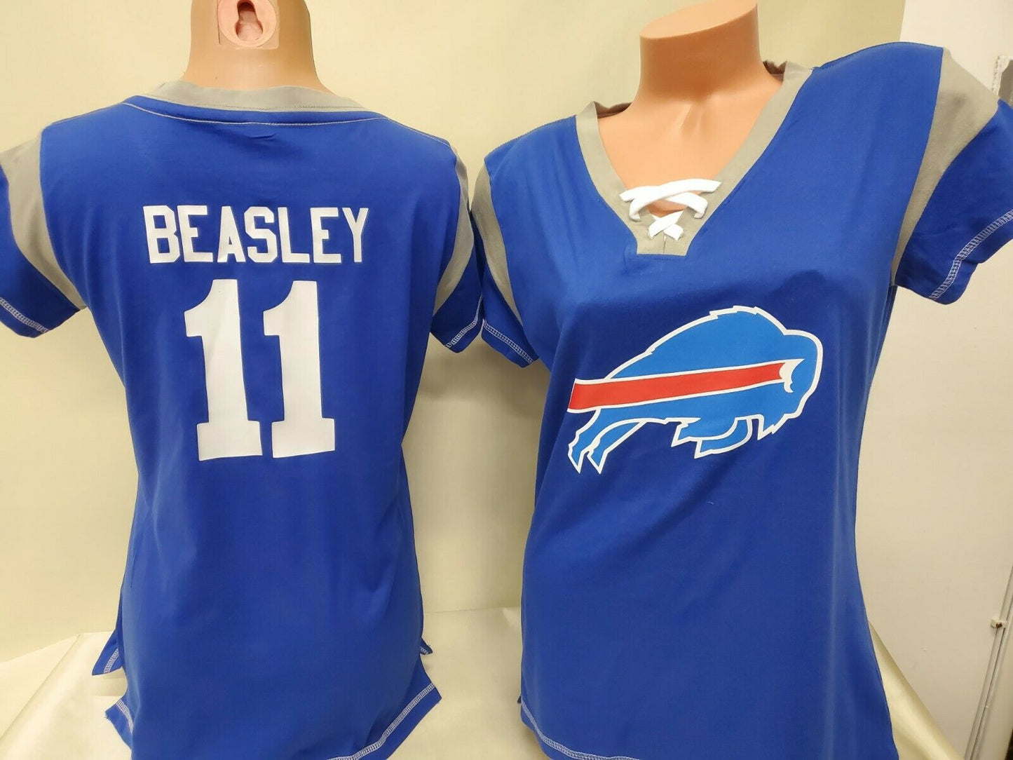 Womens Ladies BUFFALO BILLS COLE BEASLEY "Laces" Football Jersey SHIRT Blue