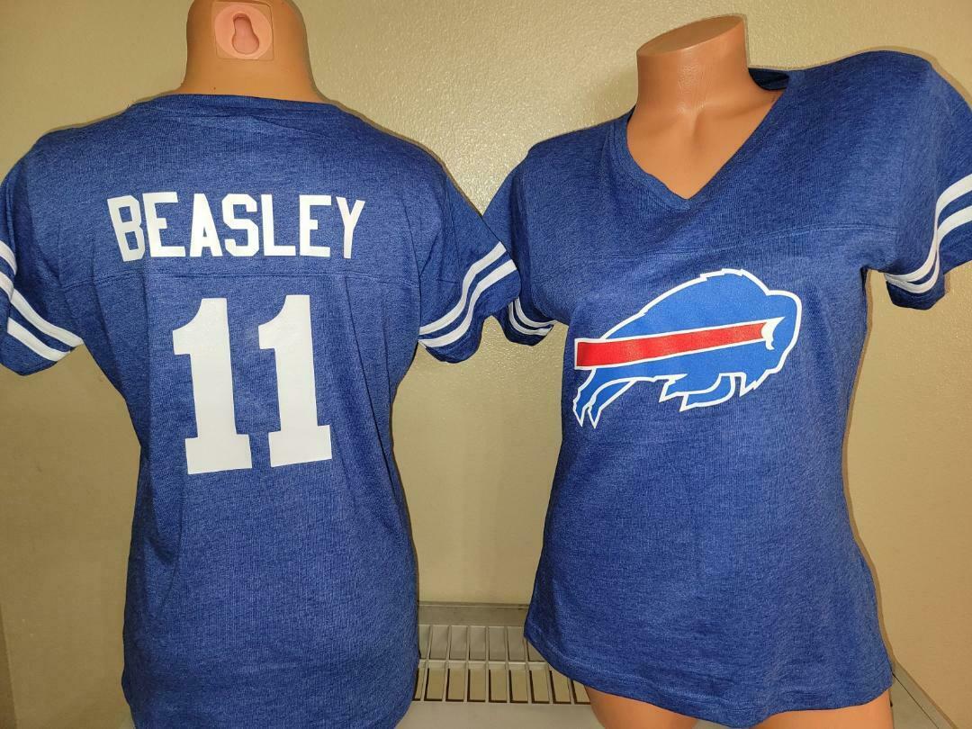 Womens Ladies BUFFALO BILLS COLE BEASLEY "Stripes" Football Jersey SHIRT Blue