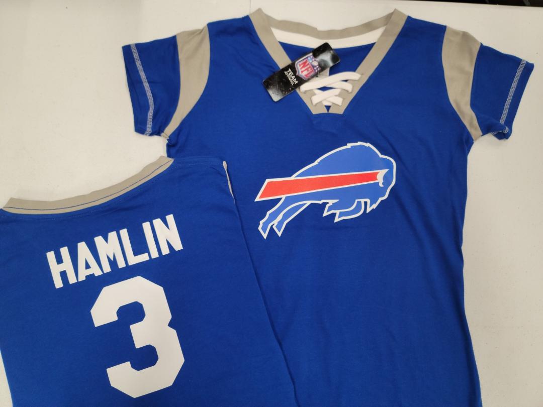 Womens Ladies BUFFALO BILLS DAMAR HAMLIN "Laces" Football Jersey SHIRT Blue