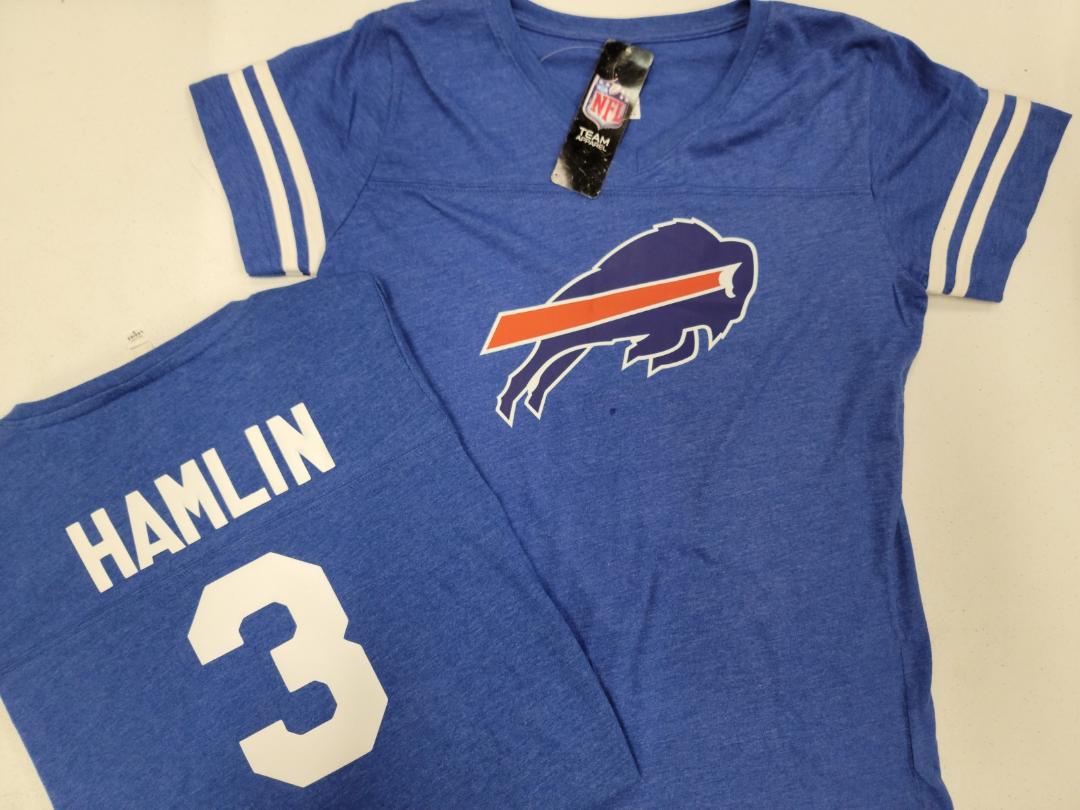 Womens Ladies BUFFALO BILLS DAMAR HAMLIN "Stripes" Football Jersey SHIRT Blue