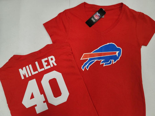 NFL Team Apparel Womens Buffalo Bills VON MILLER V-Neck Football Shirt RED