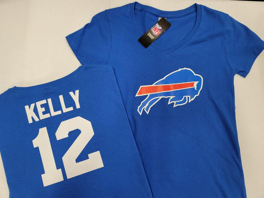 NFL Team Apparel Womens Buffalo Bills JIM KELLY V-Neck Football Shirt ROYAL