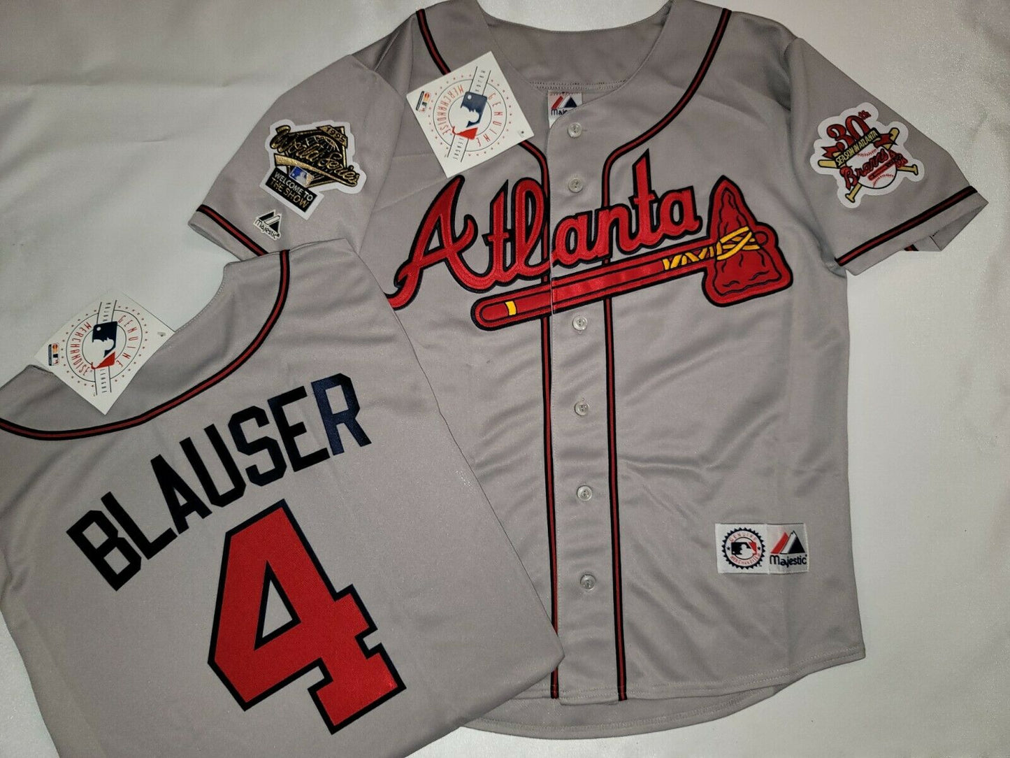 Majestic Atlanta Braves JEFF BLAUSER 1995 World Series Baseball Jersey GRAY
