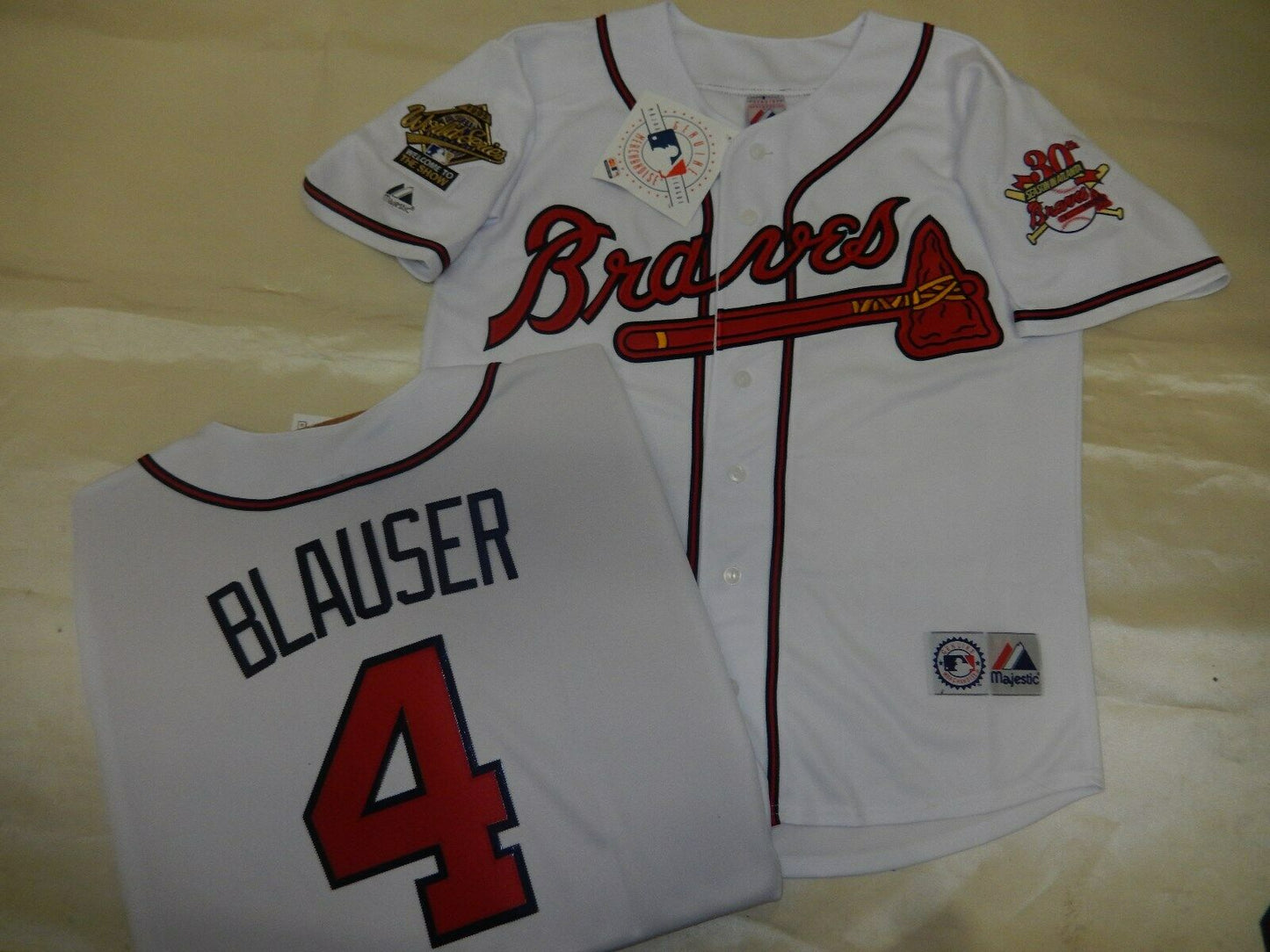 Majestic Atlanta Braves JEFF BLAUSER 1995 World Series Baseball Jersey WHITE