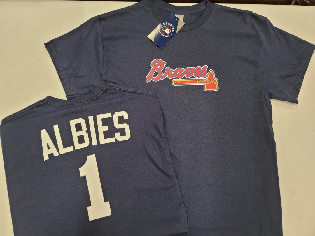 Mens MLB Team Apparel Atlanta Braves OZZIE ALBIES Baseball Shirt NAVY –