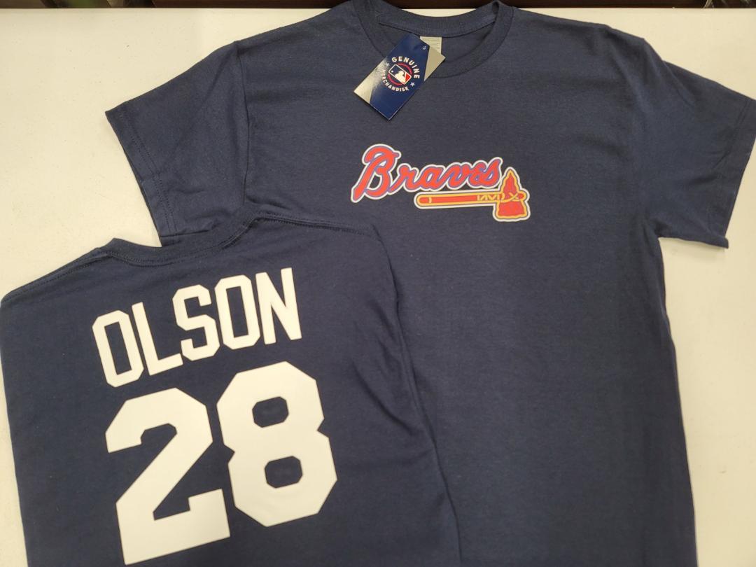 BOYS YOUTH MLB Team Apparel Atlanta Braves MATT OLSON Baseball Jersey Shirt NAVY