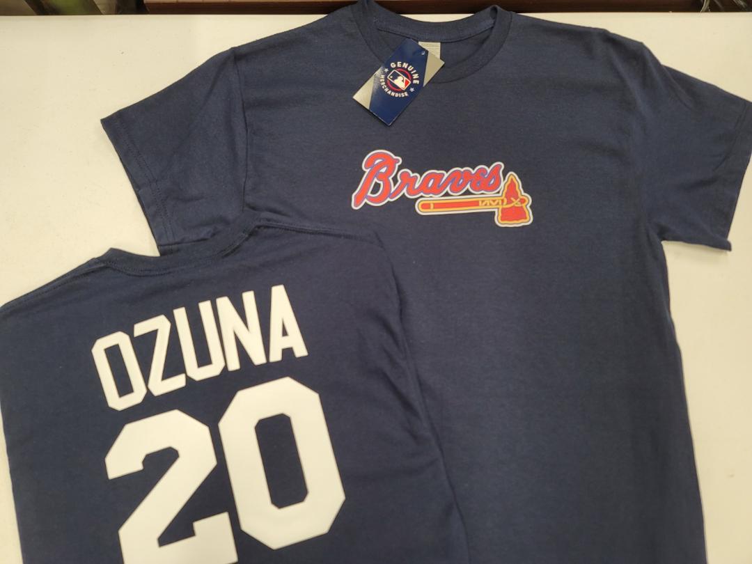 Mens MLB Team Apparel Atlanta Braves MARCELL OZUNA Baseball Shirt NAVY –