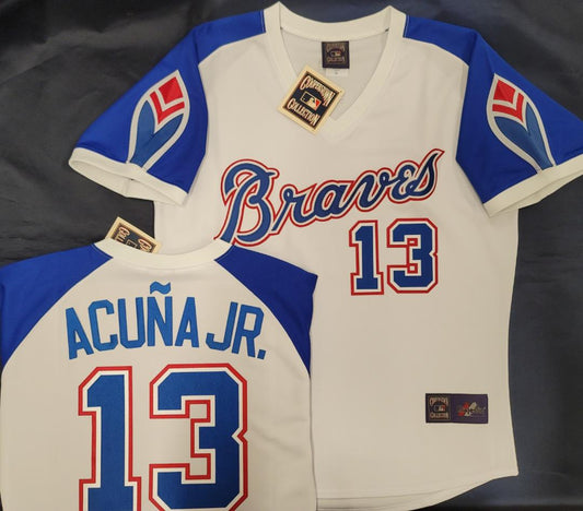 Cooperstown Collection Atlanta Braves RONALD ACUNA JR Throwback Baseball Jersey WHITE