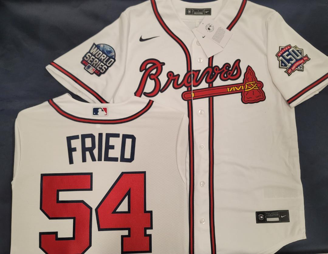 MENS Nike Atlanta Braves MAX FRIED 2021 World Series SEWN Baseball JERSEY WHITE