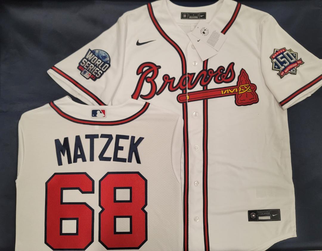 MENS Nike Atlanta Braves TYLER MATZEK 2021 World Series SEWN Baseball JERSEY WHITE