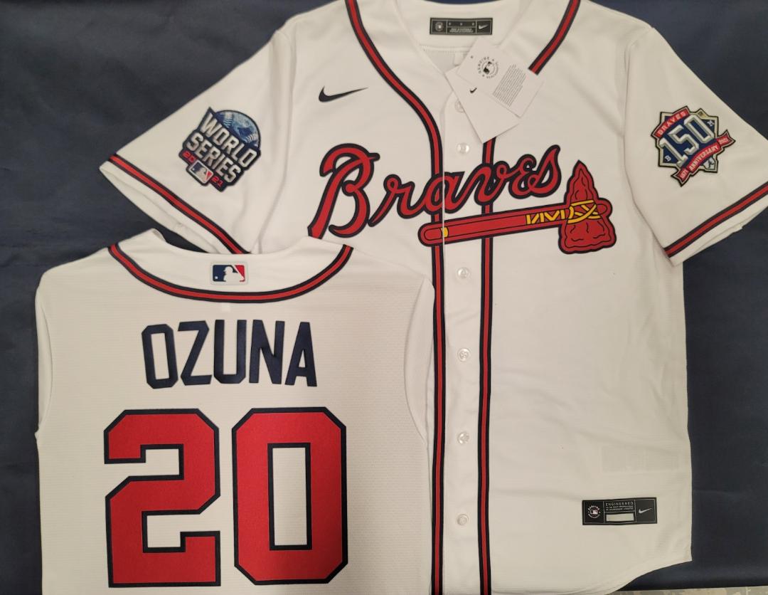 MENS Nike Atlanta Braves MARCELL OZUNA 2021 World Series SEWN Baseball JERSEY WHITE