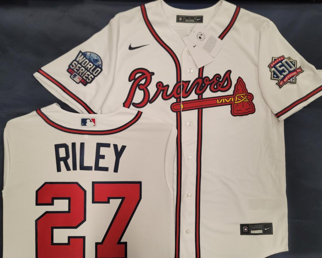 MENS Nike Atlanta Braves AUSTIN RILEY 2021 World Series SEWN Baseball JERSEY WHITE