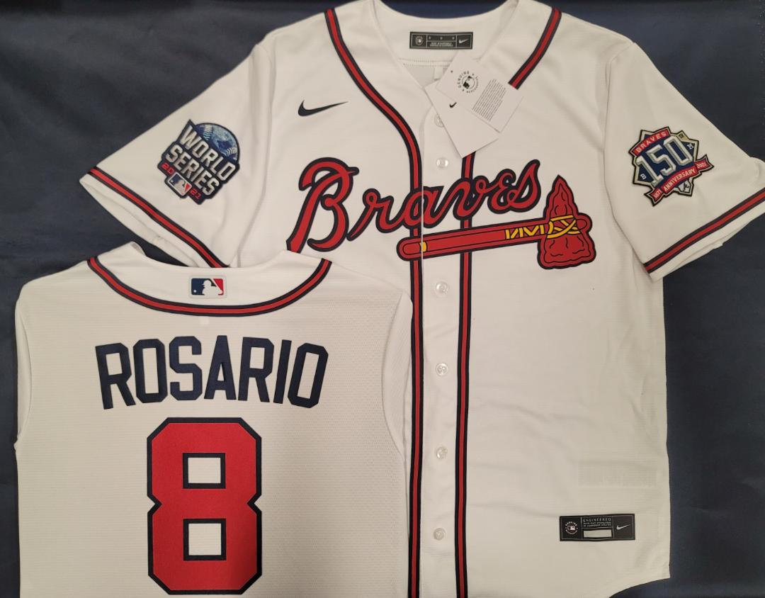 MENS Nike Atlanta Braves EDDIE ROSARIO 2021 World Series SEWN Baseball JERSEY WHITE