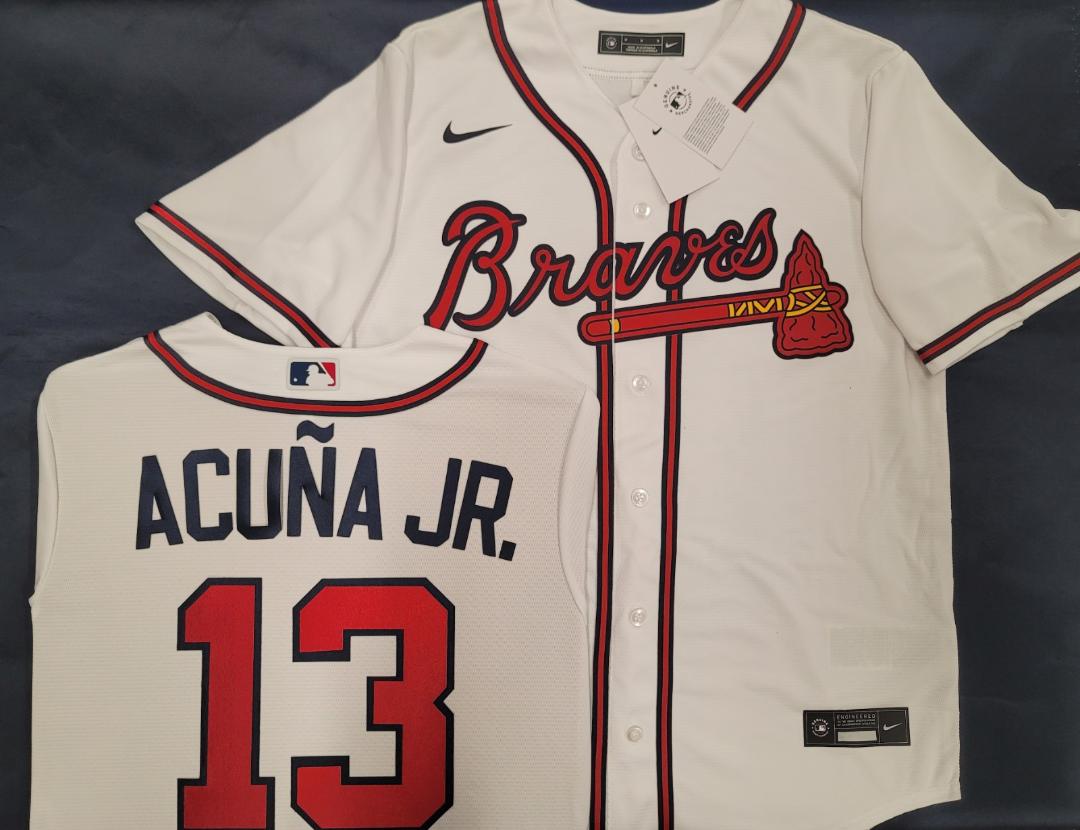 Nike Atlanta Braves RONALD ACUNA JR Sewn Baseball Jersey WHITE