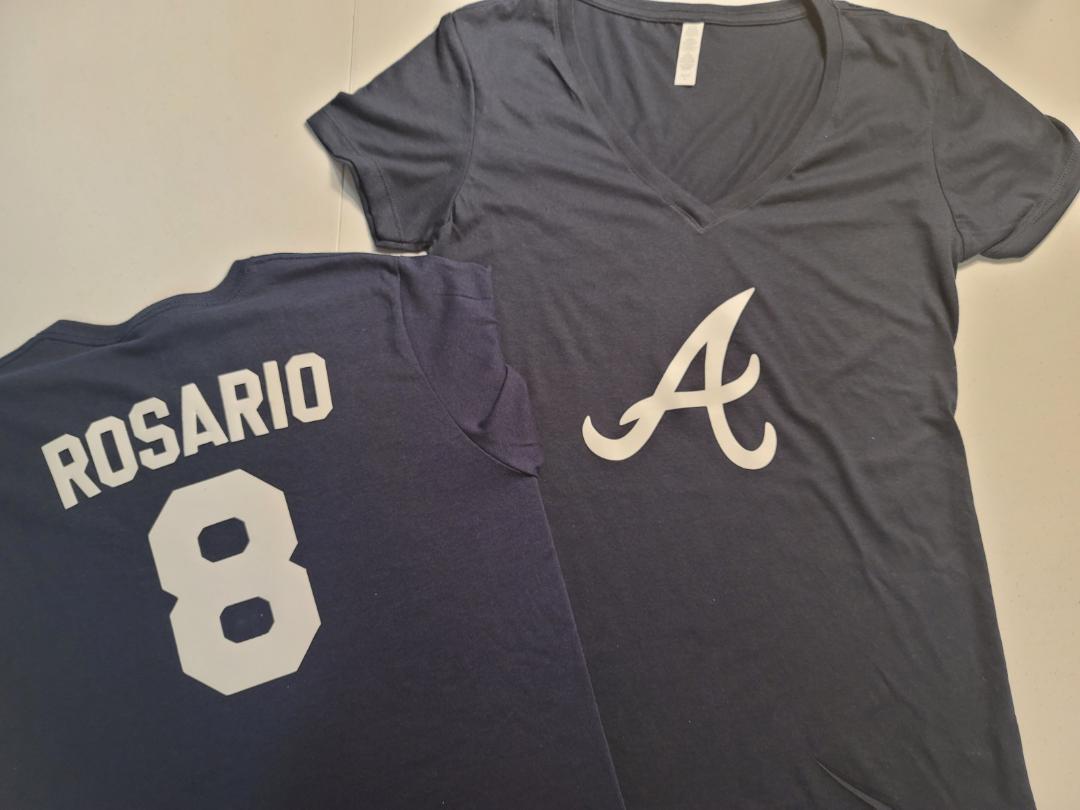 MLB Team Apparel Womens Atlanta Braves EDDIE ROSARIO V-Neck Baseball Shirt NAVY