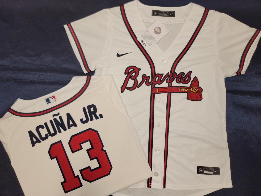 WOMENS Nike Atlanta Braves RONALD ACUNA JR Sewn Baseball Jersey WHITE