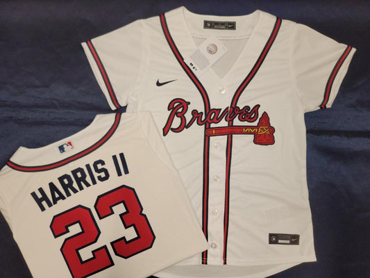 WOMENS Nike Atlanta Braves MICHAEL HARRIS II Sewn Baseball Jersey WHITE