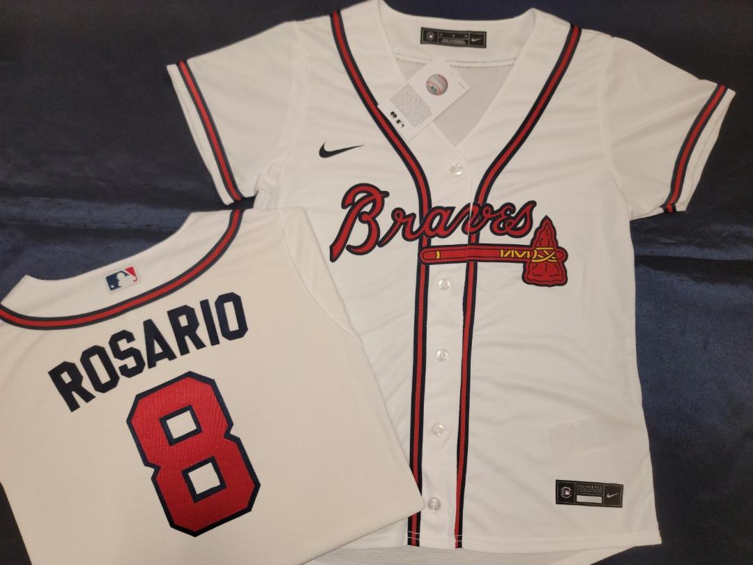 WOMENS Nike Atlanta Braves EDDIE ROSARIO Sewn Baseball Jersey WHITE –