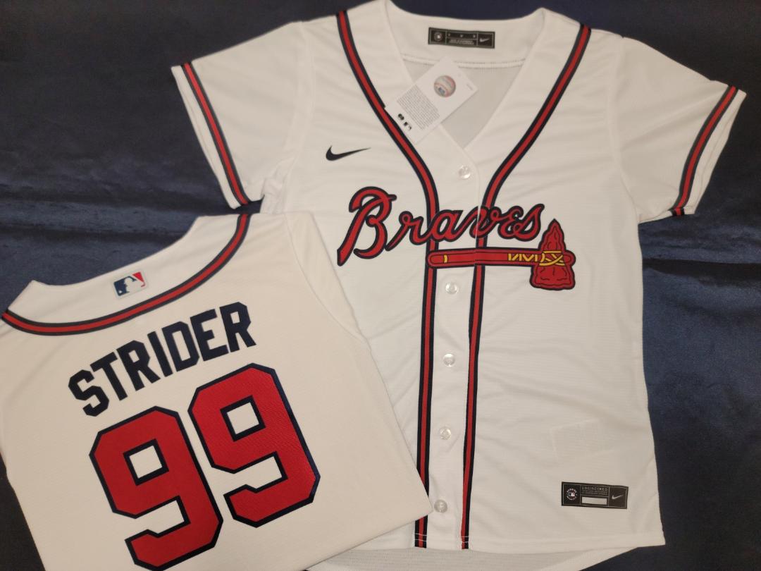 WOMENS Nike Atlanta Braves SPENCER STRIDER Sewn Baseball Jersey WHITE –