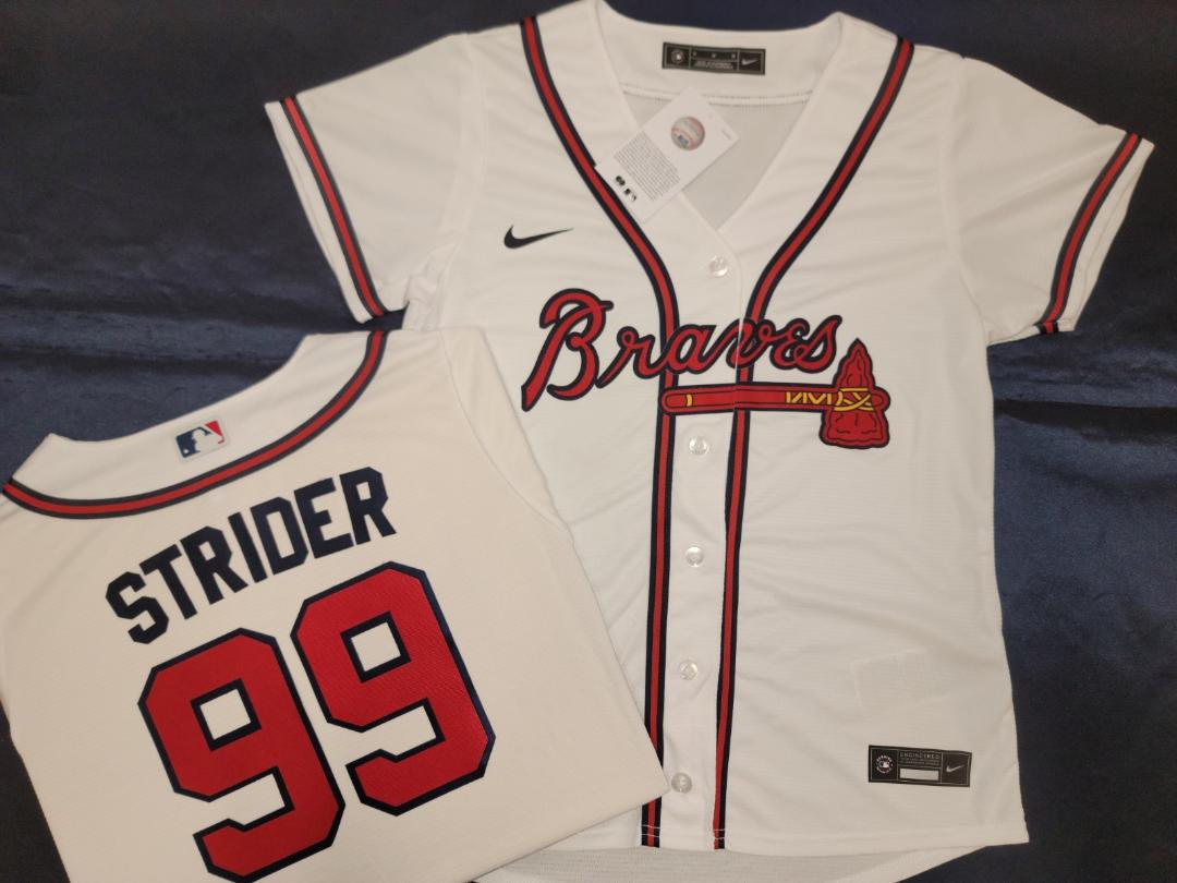 WOMENS Nike Atlanta Braves SPENCER STRIDER Sewn Baseball Jersey WHITE