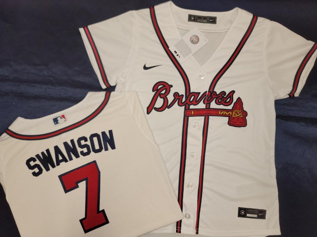 WOMENS Nike Atlanta Braves DANSBY SWANSON Sewn Baseball Jersey WHITE –