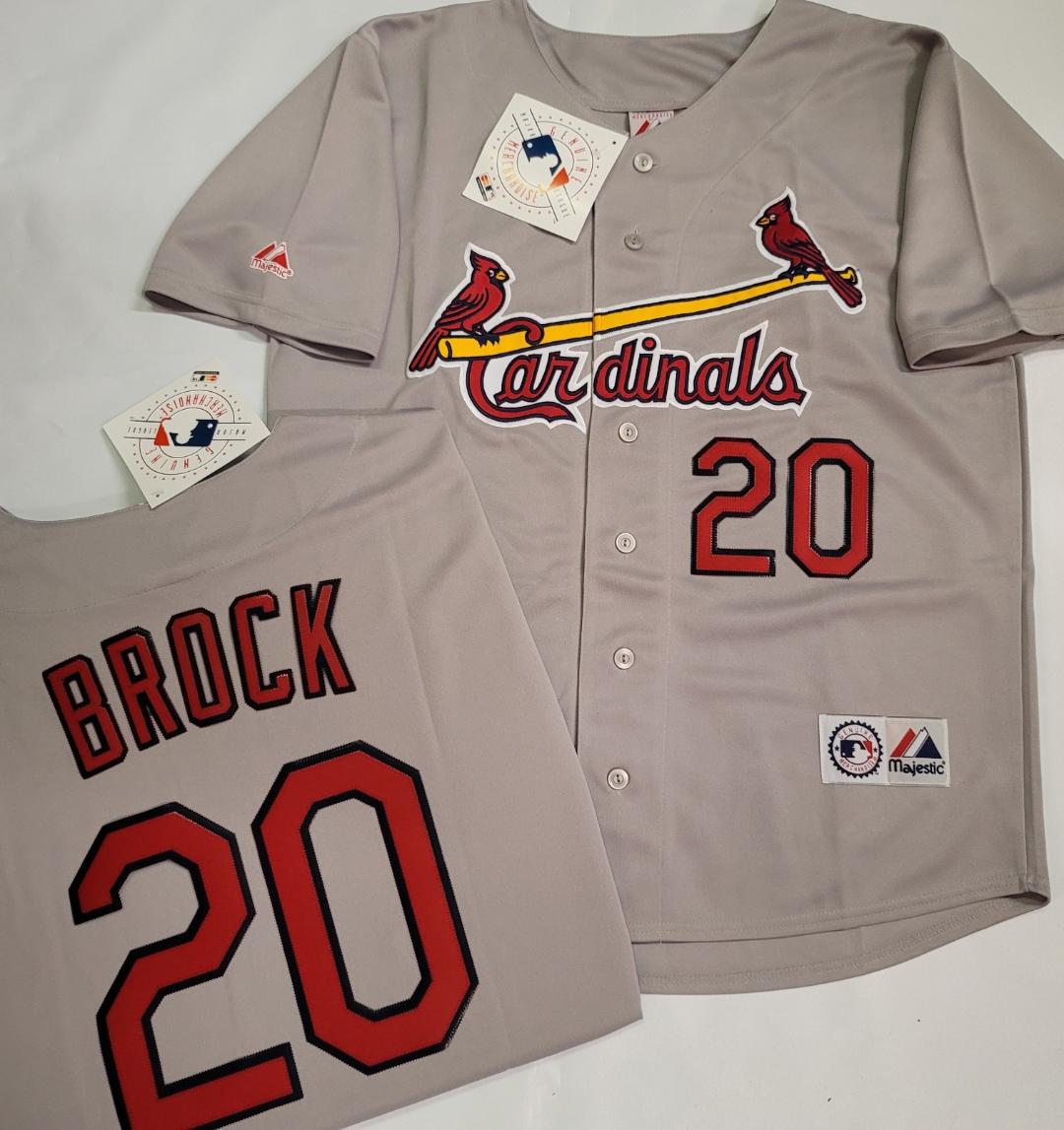Mens Majestic St Louis Cardinals LOU BROCK Baseball Jersey GRAY