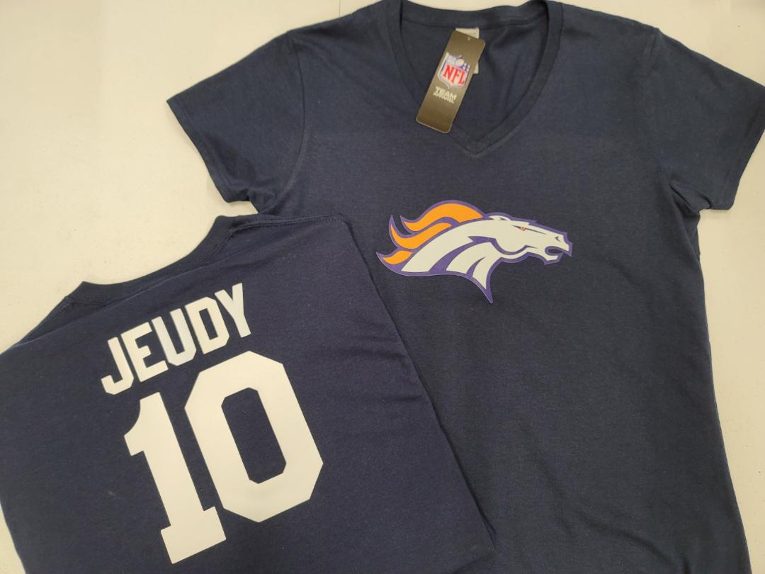 NFL Team Apparel Womens Denver Broncos JERRY JEUDY V-Neck Football Shirt NAVY