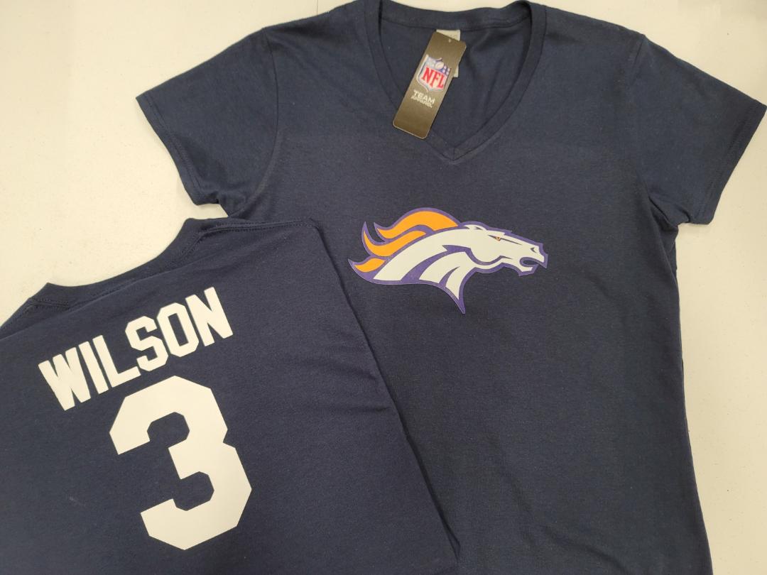 NFL Team Apparel Womens Denver Broncos RUSSELL WILSON V-Neck Football Shirt NAVY