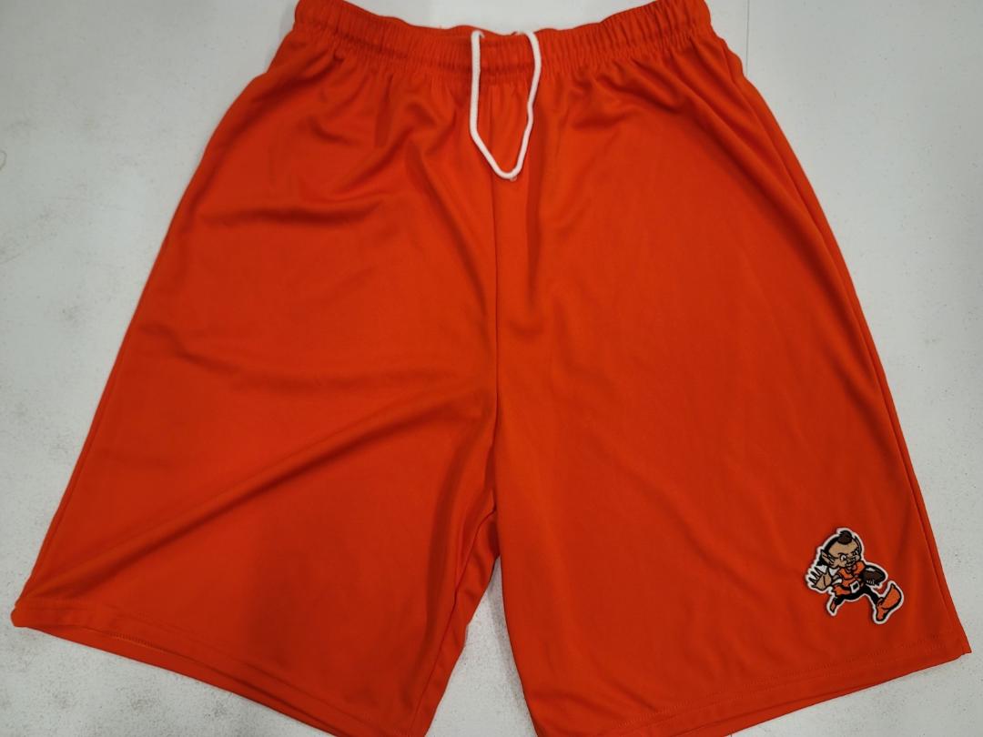 Mens NFL CLEVELAND BROWNS ELF Moisture Wick Dri Fit SHORTS Embroidered Logo ORANGE