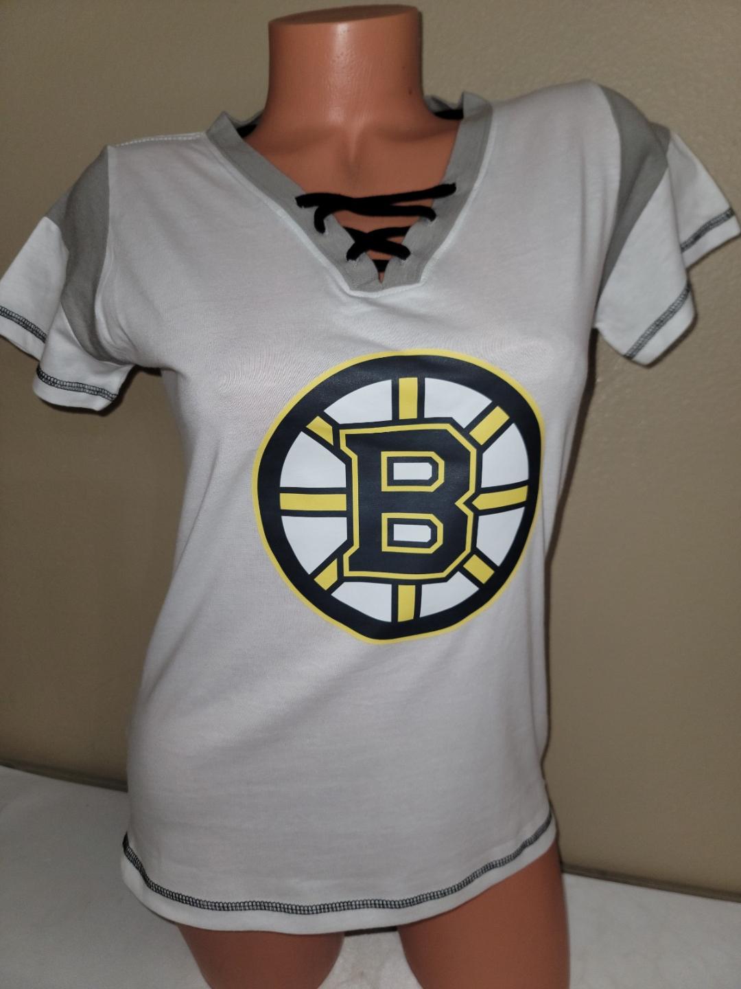 Womens Ladies NHL Team Apparel BOSTON BRUINS "Laces" Hockey Jersey SHIRT White