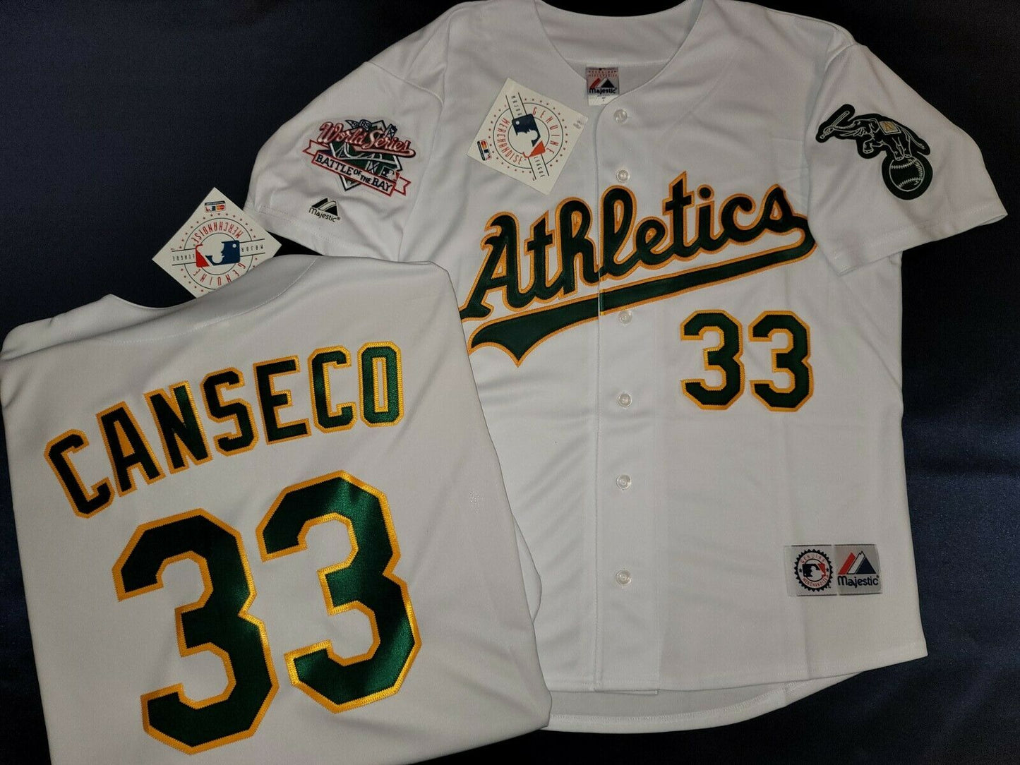 Majestic Oakland A's JOSE CANSECO 1989 World Series Baseball Jersey WHITE