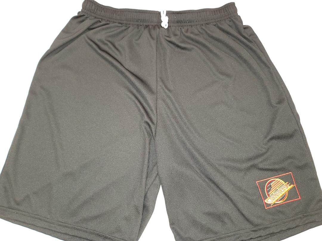 Mens NHL Team Apparel VANCOUVER CANUCKS Moisture Wick Dri Fit SHORTS W/POCKETS Embroidered Logo BLACK
