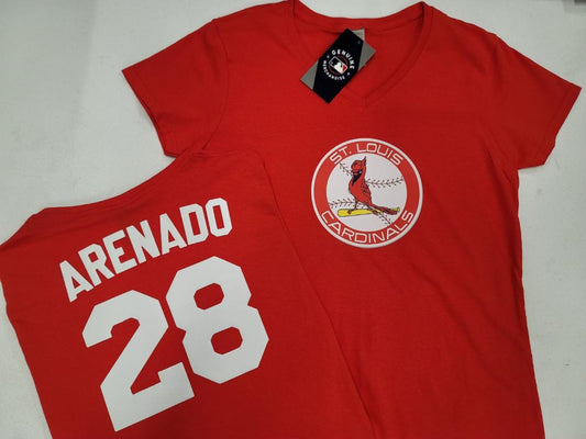 MLB Team Apparel Womens St Louis Cardinals NOLAN ARENADO V-Neck Baseball Shirt RED