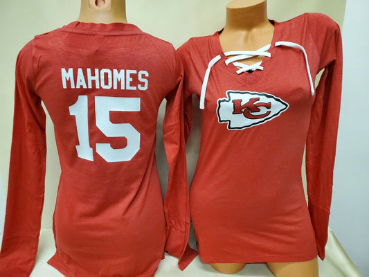 Womens Kansas City Chiefs PATRICK MAHOMES Football Long Sleeve SHIRT Red