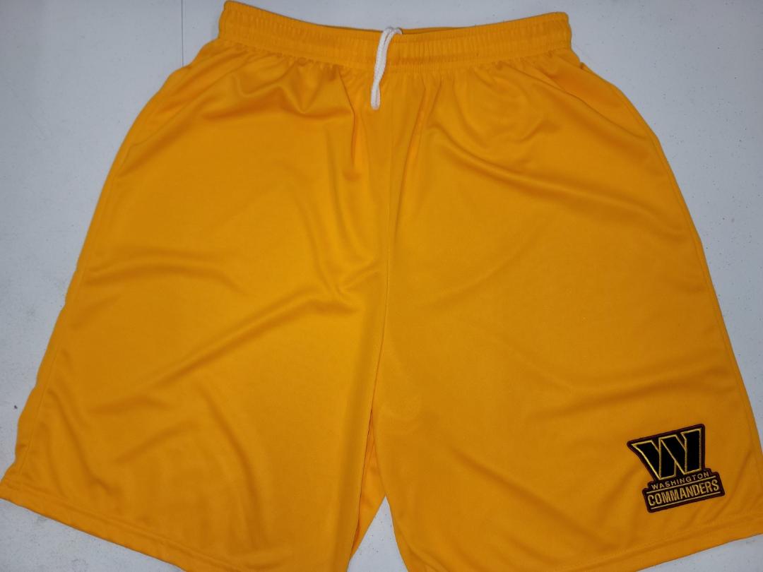 Mens NFL WASHINGTON COMMANDERS Moisture Wick Dri Fit SHORTS Embroidered Logo GOLD