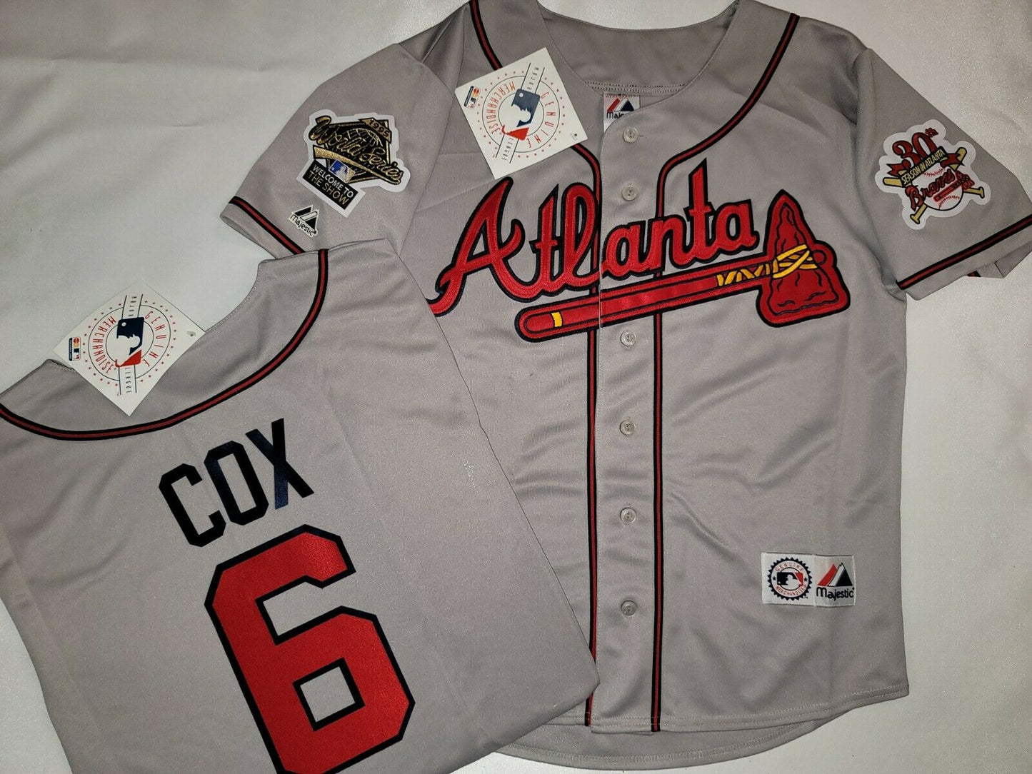 Majestic Atlanta Braves BOBBY COX 1995 World Series Baseball Jersey GRAY