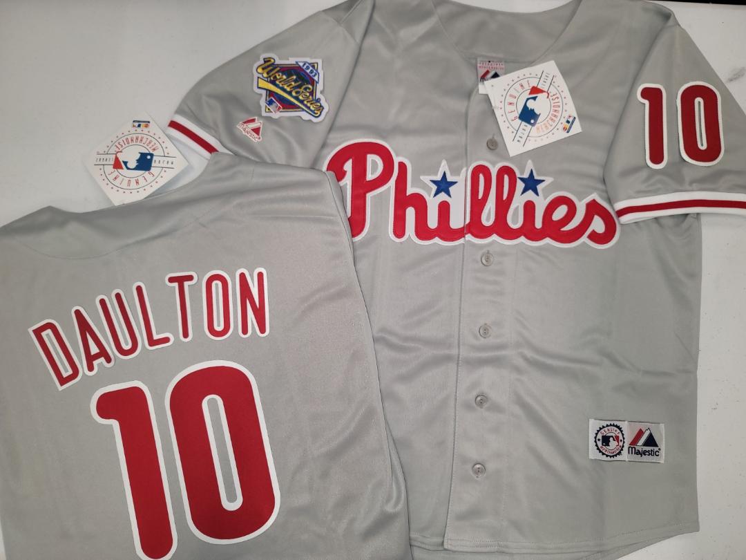 Majestic Philadelphia Phillies DARREN DAULTON 1993 World Series Baseball Jersey GRAY All Sizes