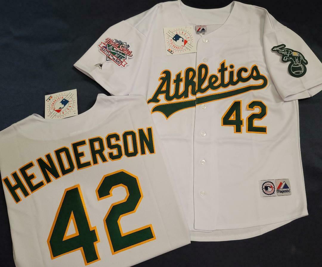 Majestic Oakland A's DAVID HENDERSON 1989 World Series Baseball Jersey WHITE