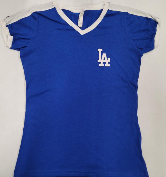 MLB Team Apparel Womens LOS ANGELES DODGERS V-Neck Ringer Shirt ROYAL