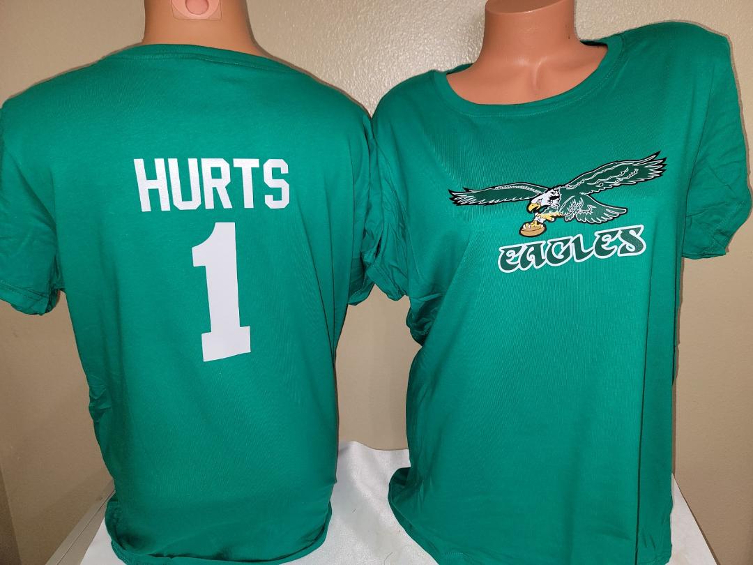 Womens Ladies Philadelphia Eagles JALEN HURTS "Crew Neck" Football Jersey SHIRT KELLY