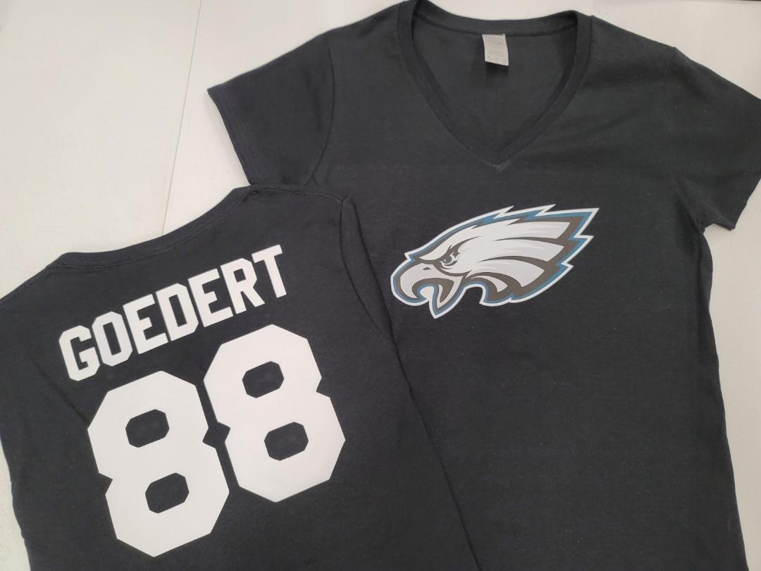 NFL Team Apparel Womens Philadelphia Eagles DALLAS GOEDERT V-Neck Football Shirt BLACK