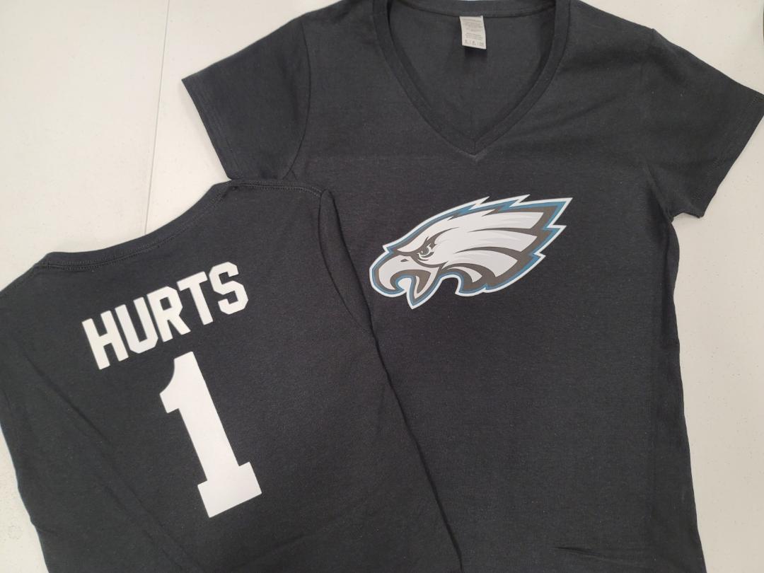 NFL Team Apparel Womens Philadelphia Eagles JALEN HURTS V-Neck Football Shirt BLACK