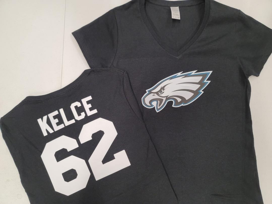 NFL Team Apparel Womens Philadelphia Eagles JASON KELCE V-Neck Football Shirt BLACK