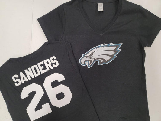 NFL Team Apparel Womens Philadelphia Eagles MILES SANDERS V-Neck Football Shirt BLACK